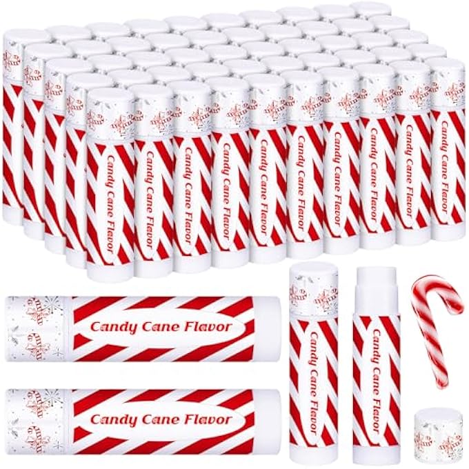 Siifert 25 PACK CHRISTMAS LIP BALMS BULK CHRISTMAS CANDY PEPPERMINT CANE SCENTED HOLIDAY FLAVOR LIP BALM GIFTS XMAS PARTY GIFTS BULK XMAS ITEMS STOCKING STUFFERS FOR WOMEN MEN STAFF EMPLOYEE (CANDY) - Image 1